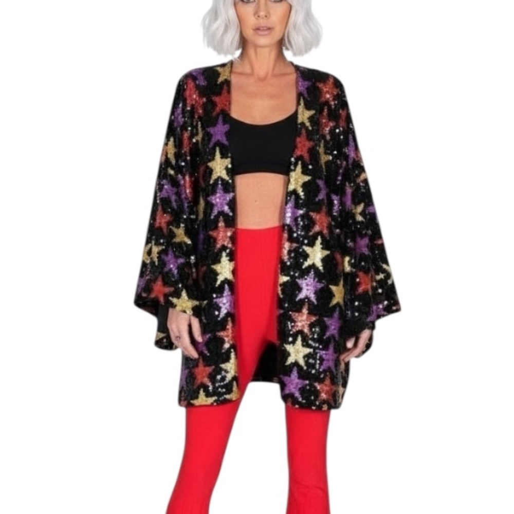 NEW STAR Iridescent Sequins Kimono Jacket  Top SIZE OS - Free People Kimono